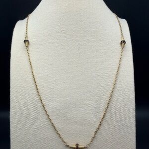 Vintage HOBE Signed Long Chain Necklace 30” w/Amber Rhinestone Stations Layering